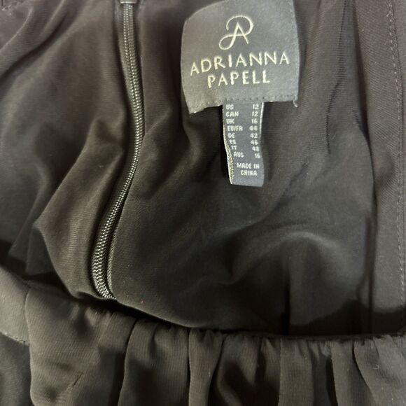 NWT ADRIANNA PAPELL Jersey Chiffon-Overlay Jumpsuit Black Sz 12 $179 On Tag - Picture 8 of 10